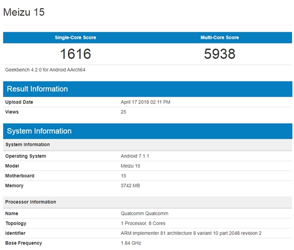 魅族15现身GeekBench 想知道的全都有